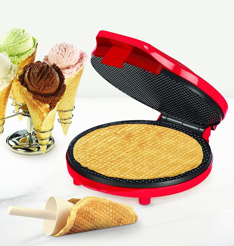 Waffle Cone Maker. Make delicious waffle cones at home, Homemade waffle cones ready in minutes, Power and ready indicator light for easy cooking, Non-stick cooking surface, Easy to clean, Waffle cone roller included. Replacement value: $50